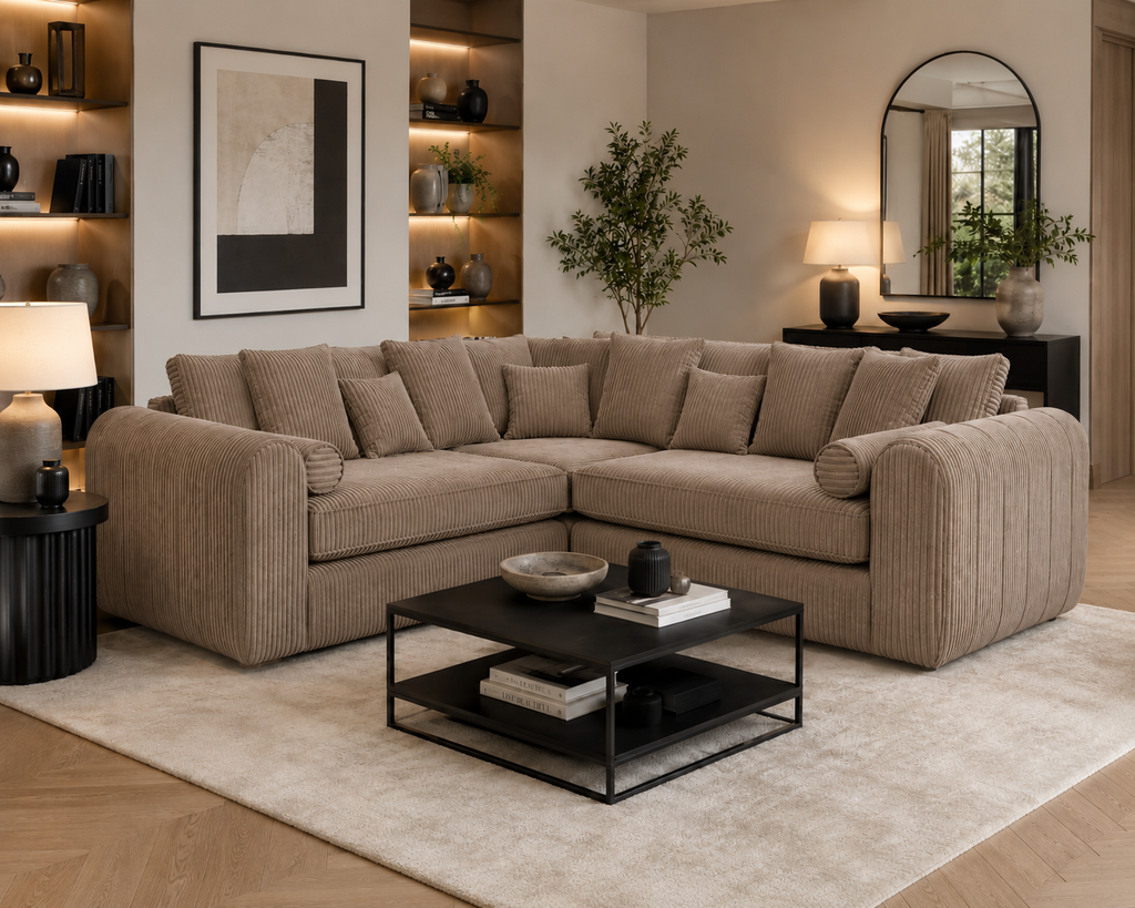 Lilly 5 Seater Jumbo Cord Mink Sofa - Detailed Angle View 5