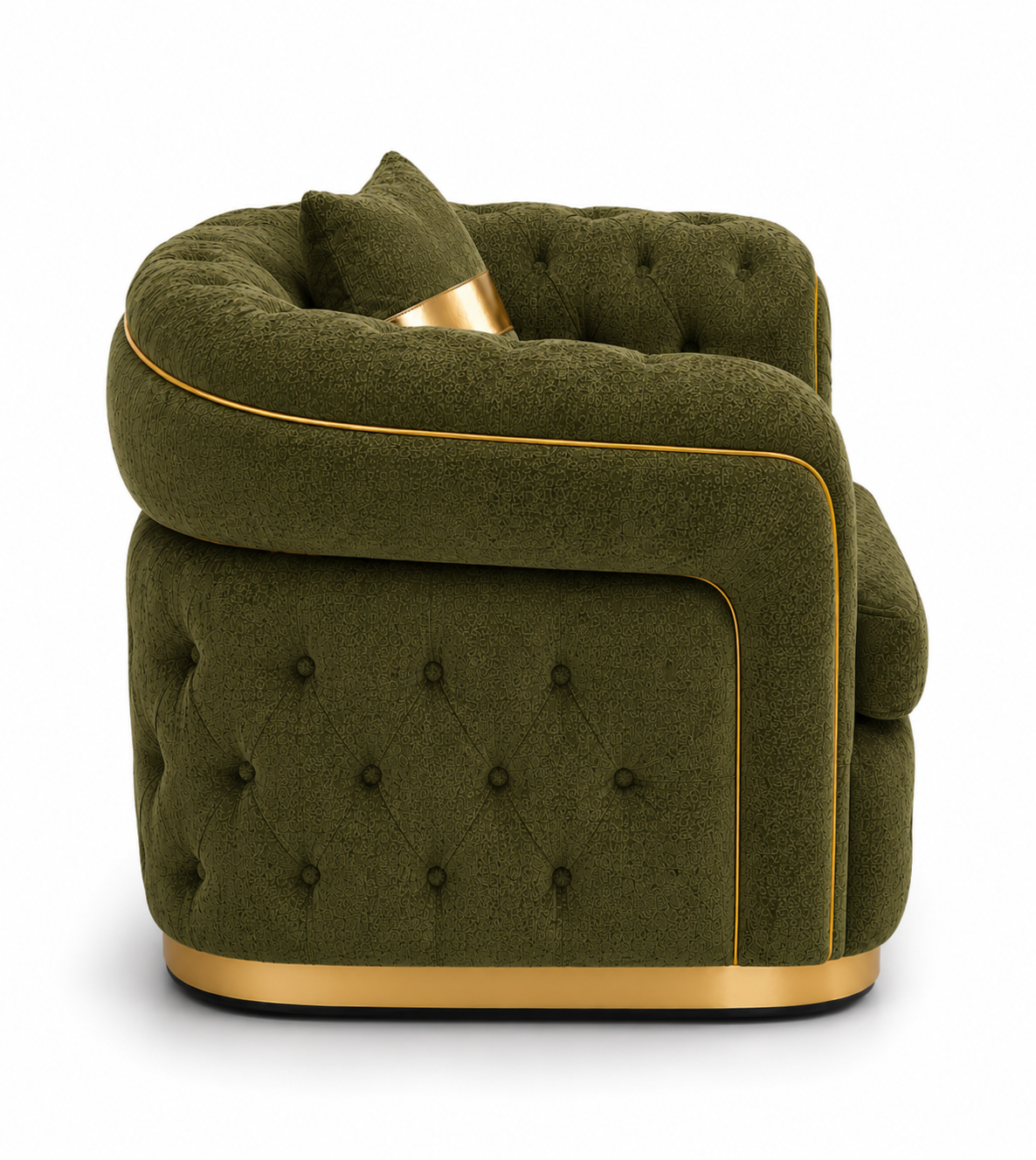 Madrid Chesterfield 1 Seater Chenille Olive Green Sofa - Detailed Angle View 2