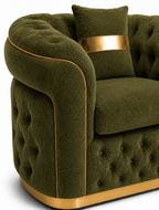 Madrid Chesterfield 1 Seater Chenille Olive Green Sofa - Detailed Angle View 3