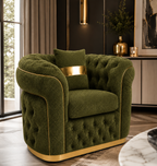Madrid Chesterfield 1 Seater Chenille Olive Green Sofa - Detailed Angle View 4