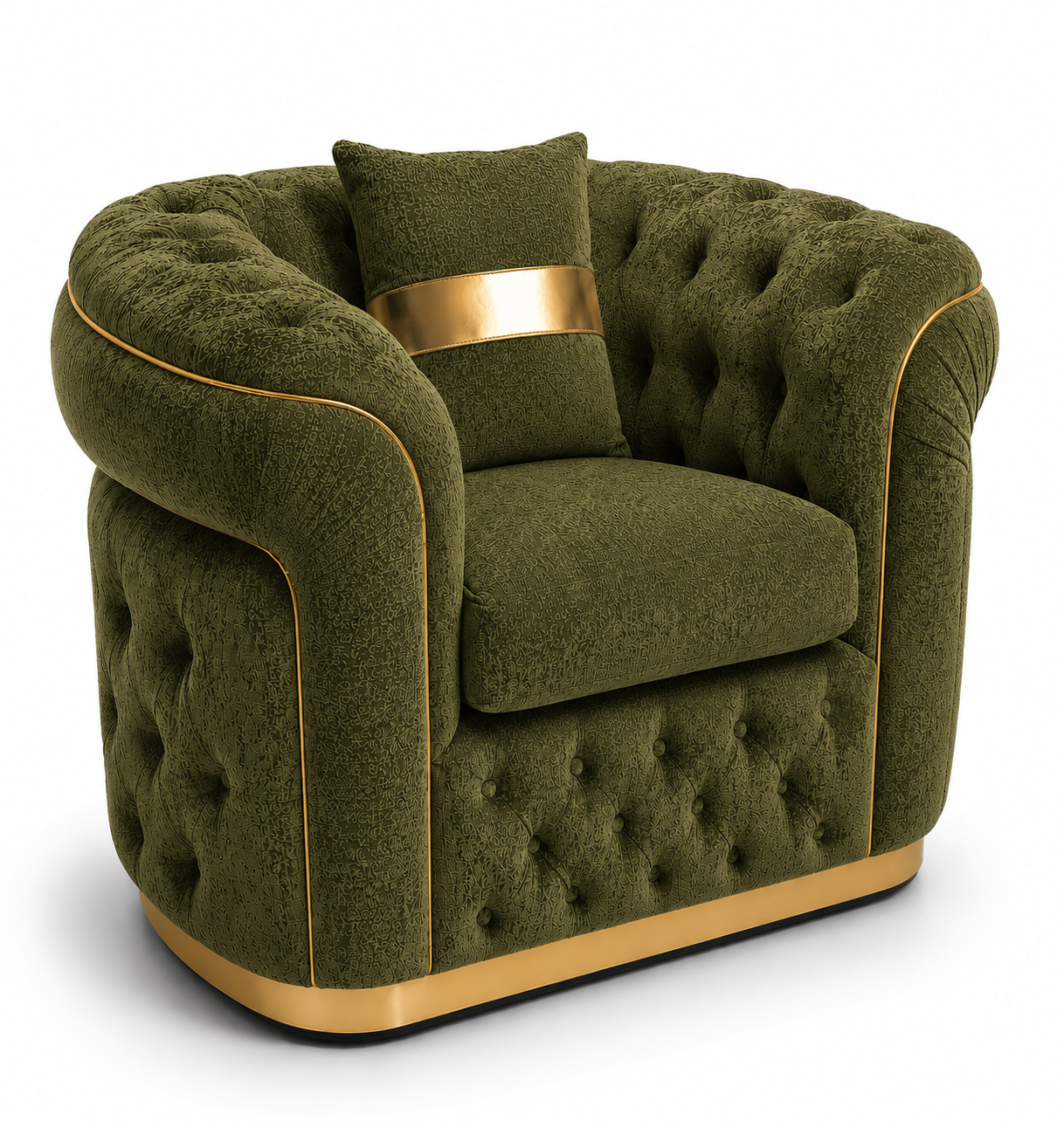 Madrid Chesterfield 1 Seater Chenille Olive Green Sofa - Luxury UK Living Room Showcase