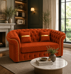Madrid Chesterfield 2 Seater Chenille Burnt Orange Sofa - Detailed Angle View 4