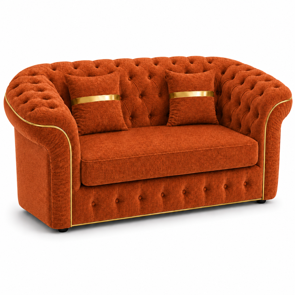 Lilly 2 Seater Plush Velvet Burnt Orange Sofa - Luxury UK Living Room Showcase