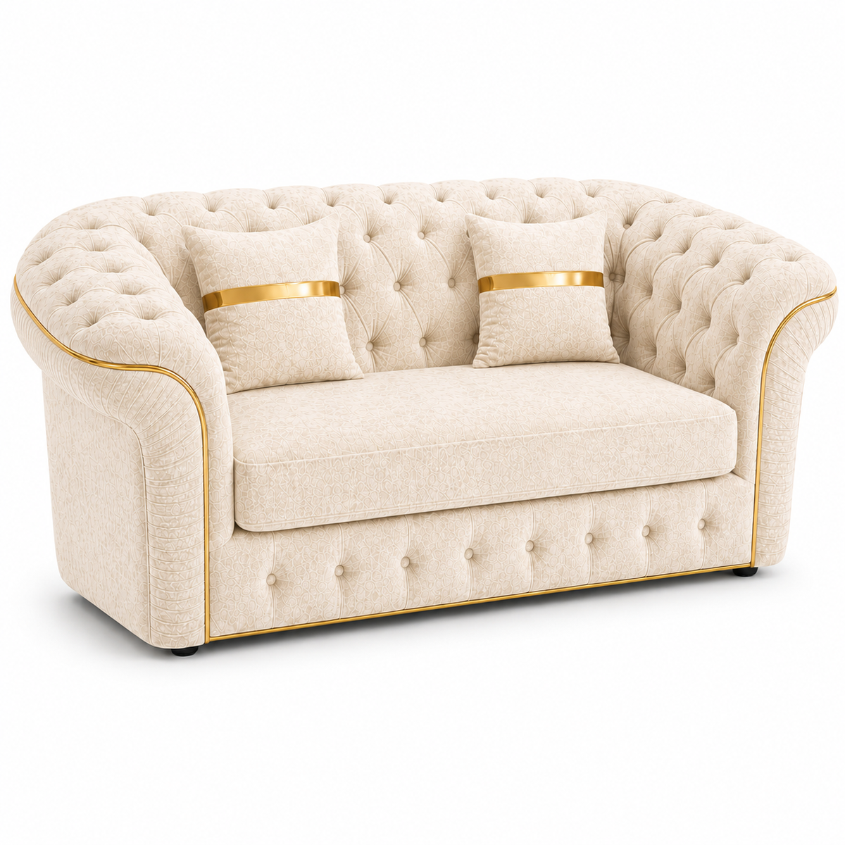 Madrid Chesterfield 2 Seater Chenille Cream Sofa - Luxury UK Living Room Showcase