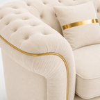 Madrid Chesterfield 2 Seater Chenille Cream Sofa - Detailed Angle View 3
