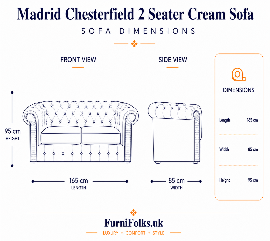 Madrid Chesterfield 2 Seater Chenille Cream Sofa - Detailed Angle View 5