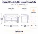 Madrid Chesterfield 2 Seater Chenille Cream Sofa - Detailed Angle View 5