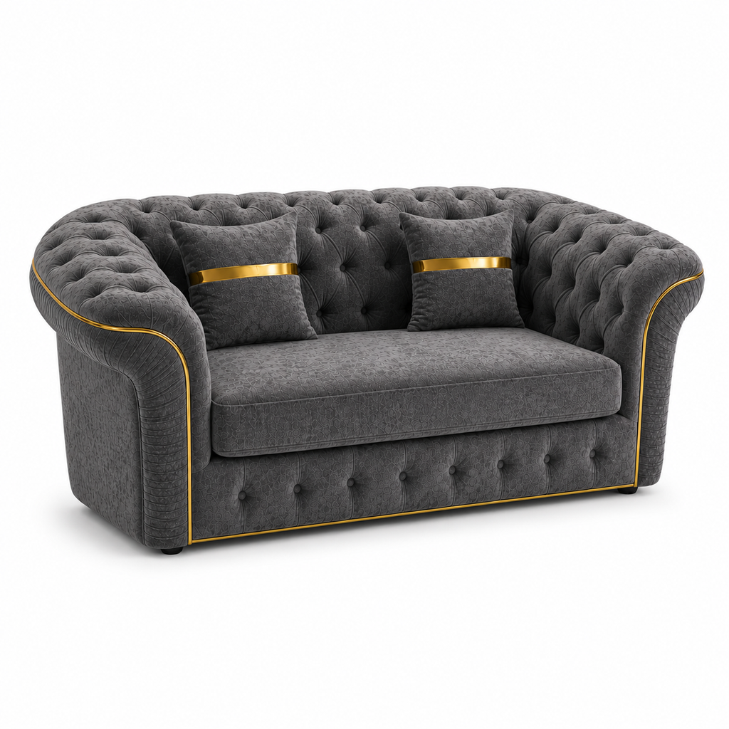 Madrid Chesterfield 2 Seater Chenille Dark Grey Sofa - Luxury UK Living Room Showcase