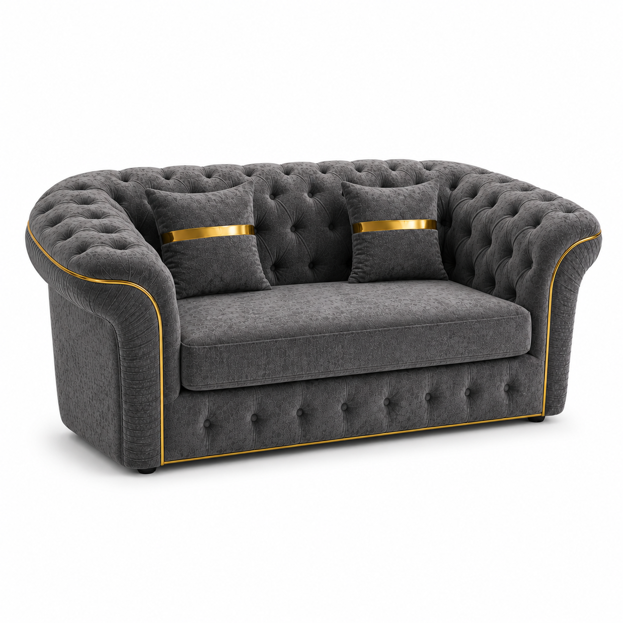 Madrid Chesterfield 2 Seater Chenille Dark Grey Sofa - Luxury UK Living Room Showcase