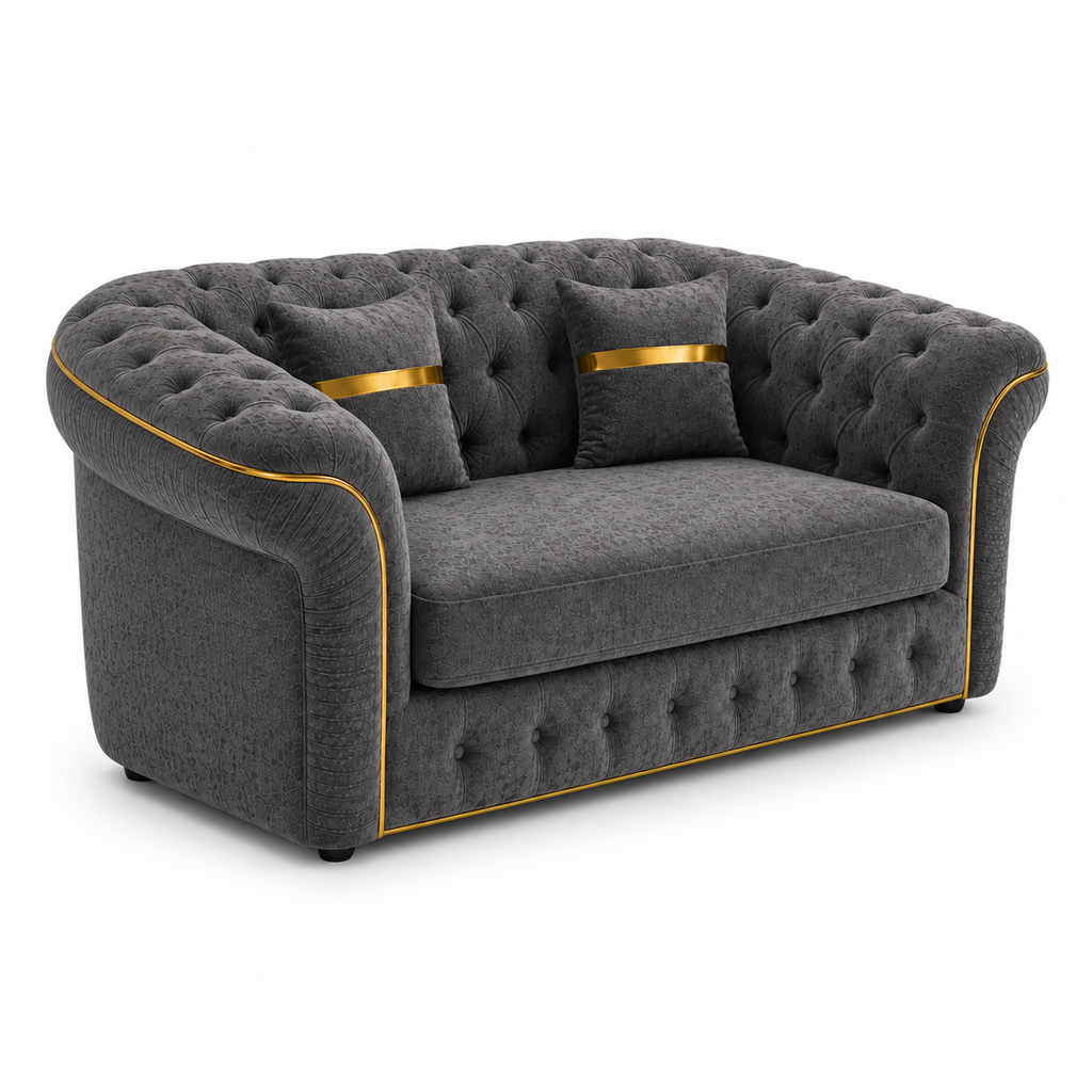 Madrid Chesterfield 2 Seater Chenille Dark Grey Sofa - Detailed Angle View 2
