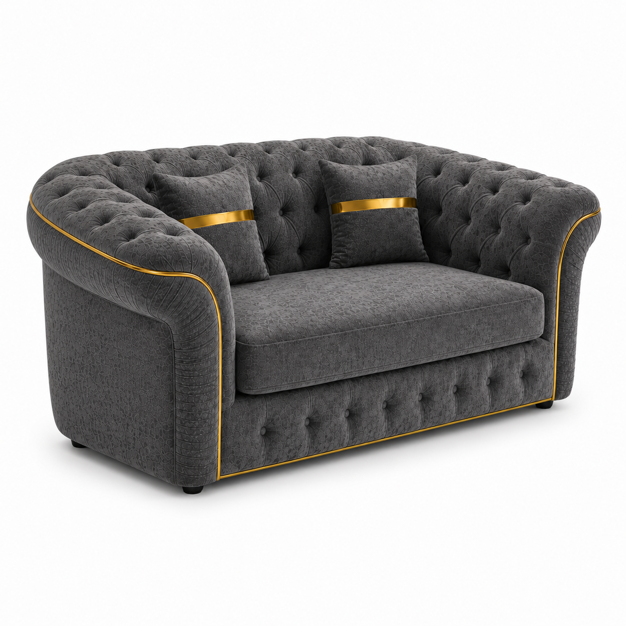 Madrid Chesterfield 2 Seater Chenille Dark Grey Sofa - Detailed Angle View 2
