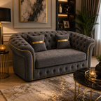 Madrid Chesterfield 2 Seater Chenille Dark Grey Sofa - Detailed Angle View 4