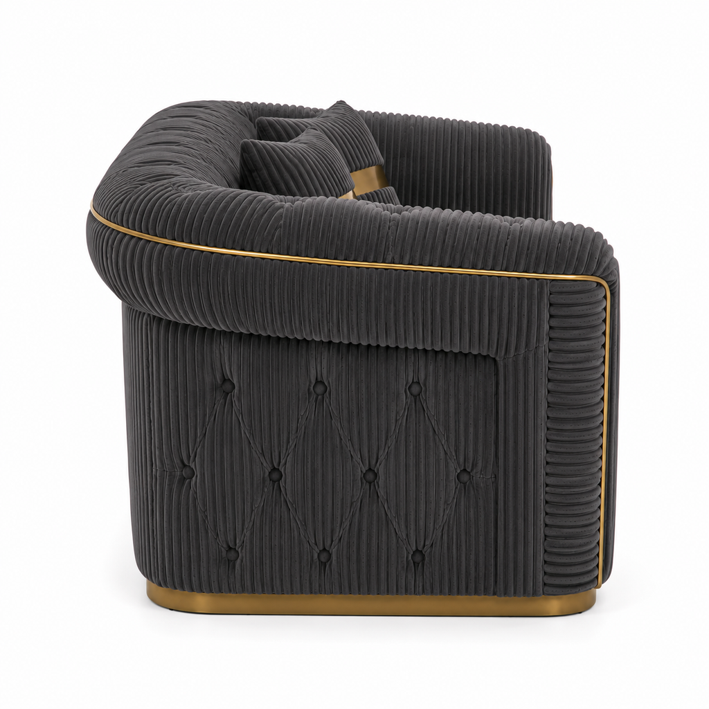 Madrid Chesterfield 2 Seater Jumbo Cord Dark Grey Sofa - Detailed Angle View 2