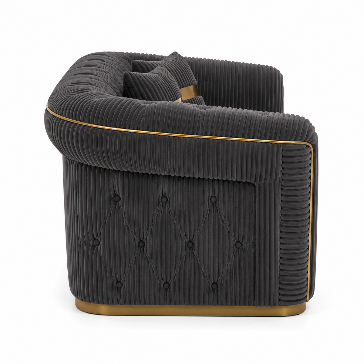 Madrid Chesterfield 2 Seater Jumbo Cord Dark Grey Sofa - Detailed Angle View 2