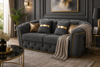 Madrid Chesterfield 2 Seater Jumbo Cord Dark Grey Sofa - Detailed Angle View 4
