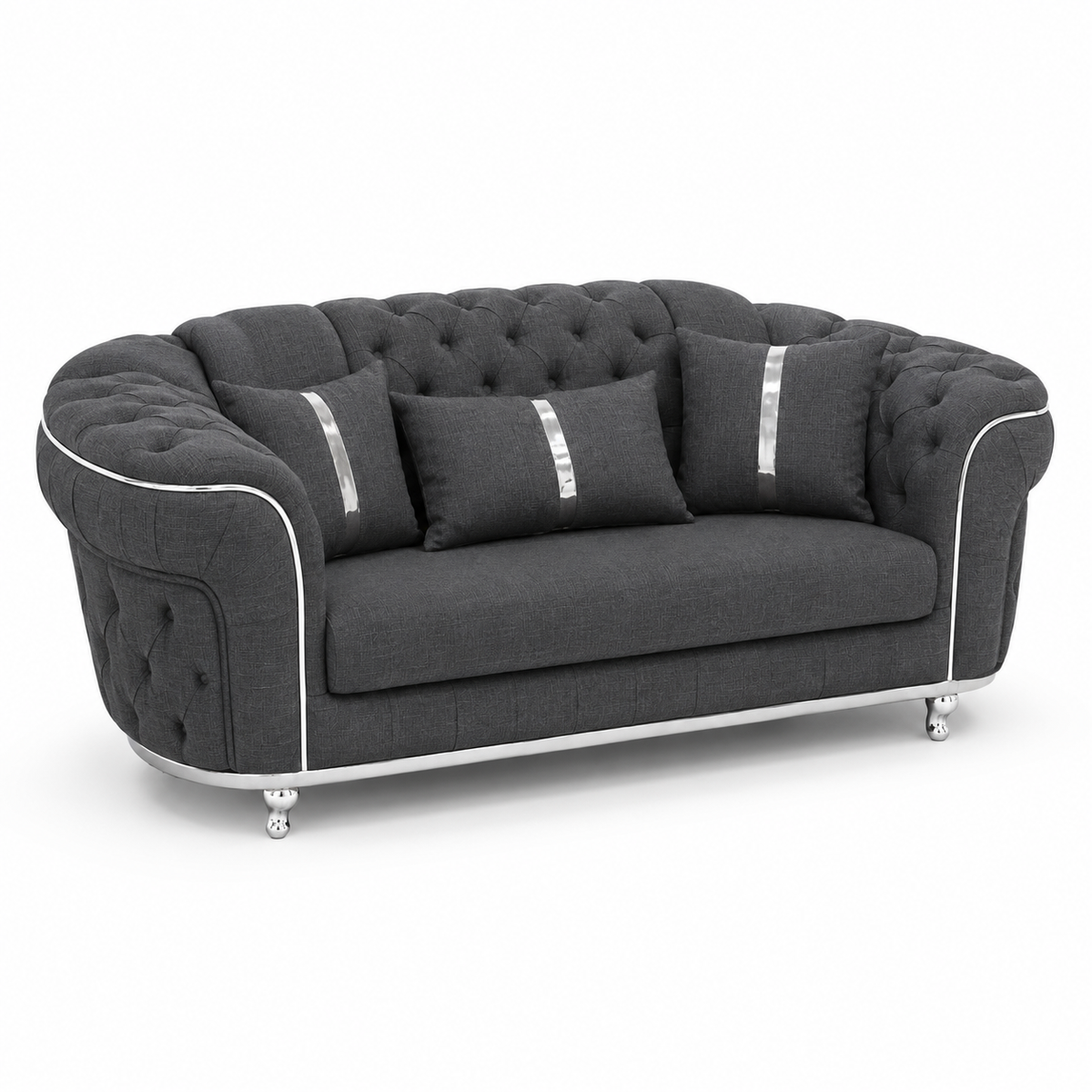 Madrid Chesterfield 2 Seater Naples & Kensington Dark Grey Sofa - Luxury UK Living Room Showcase