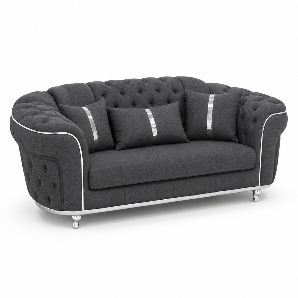 Madrid Chesterfield 2 Seater Naples & Kinsington Dark Grey Sofa - Luxury UK Living Room Showcase