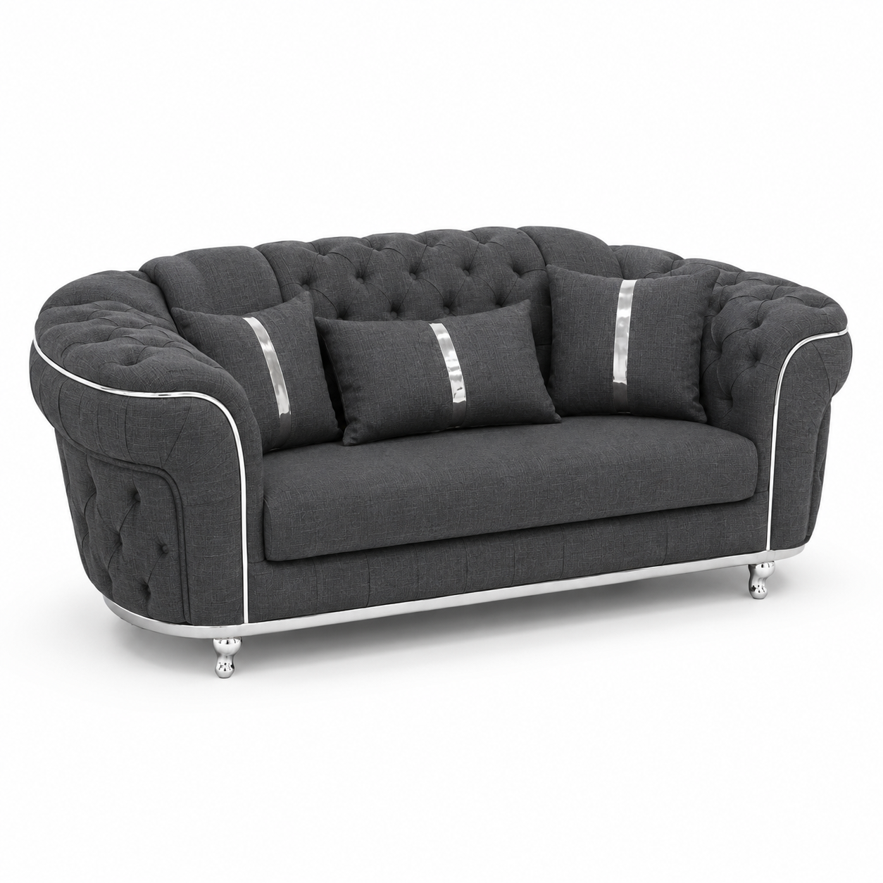 Madrid Chesterfield 2 Seater Naples & Kinsington Dark Grey Sofa - Luxury UK Living Room Showcase
