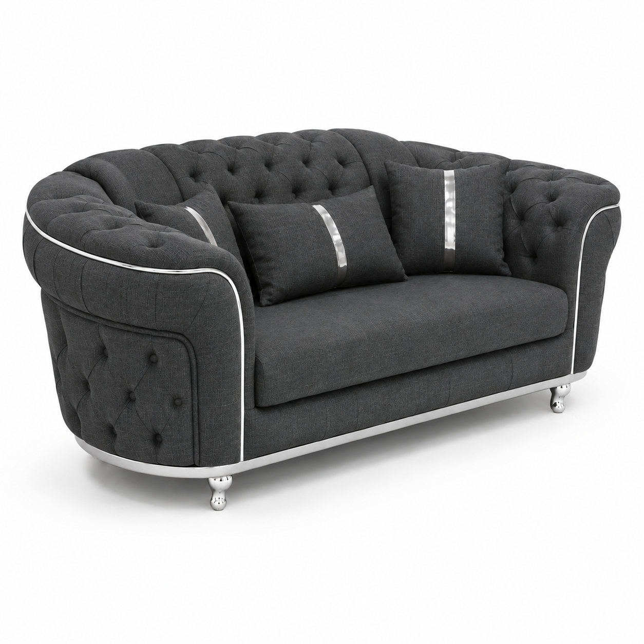 Madrid Chesterfield 2 Seater Naples & Kinsington Dark Grey Sofa - Detailed Angle View 2