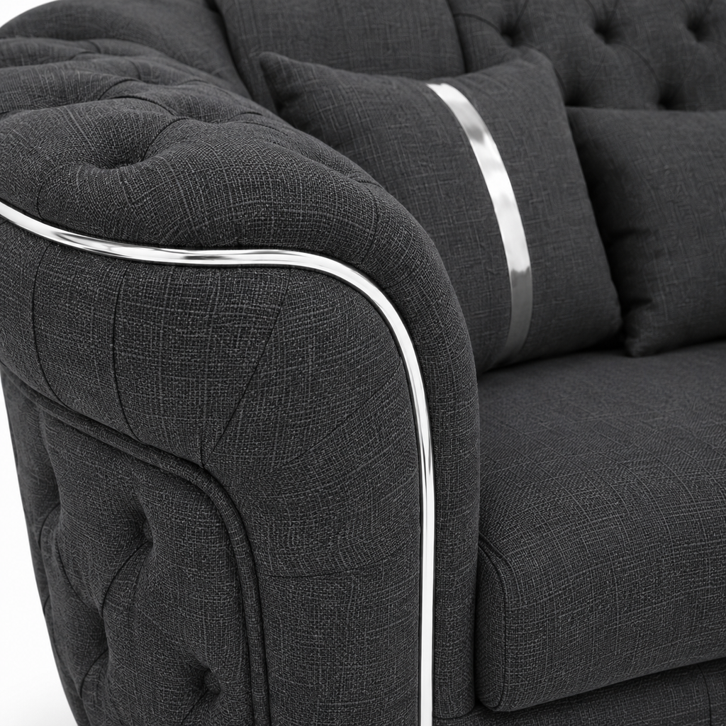 Madrid Chesterfield 2 Seater Naples & Kinsington Dark Grey Sofa - Detailed Angle View 3