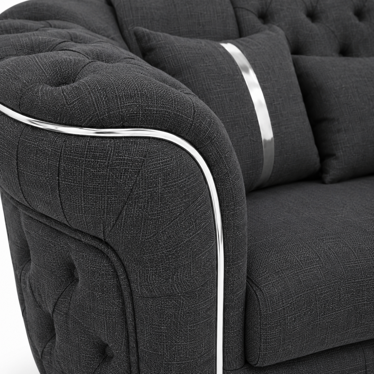 Madrid Chesterfield 2 Seater Naples & Kinsington Dark Grey Sofa - Detailed Angle View 3