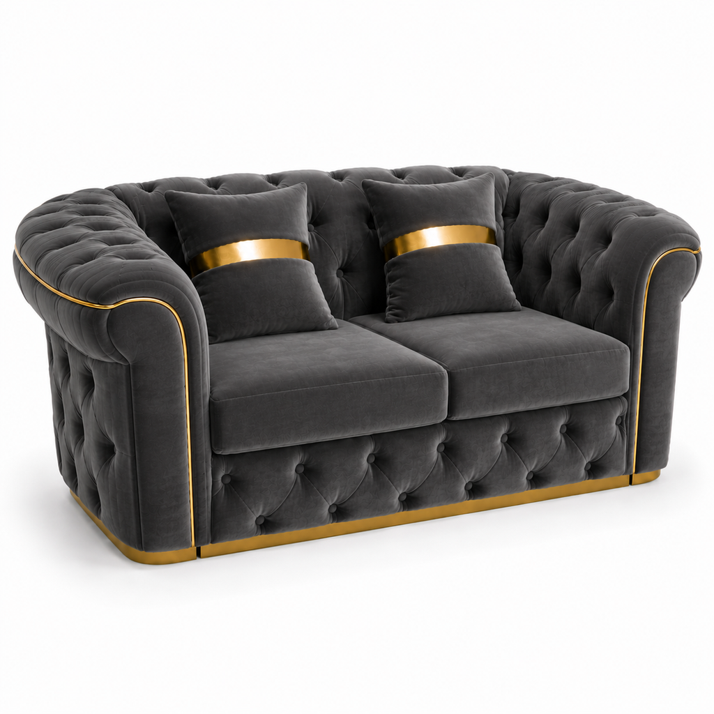 Madrid Chesterfield 2 Seater Plush Velvet Dark Grey Sofa - Luxury UK Living Room Showcase