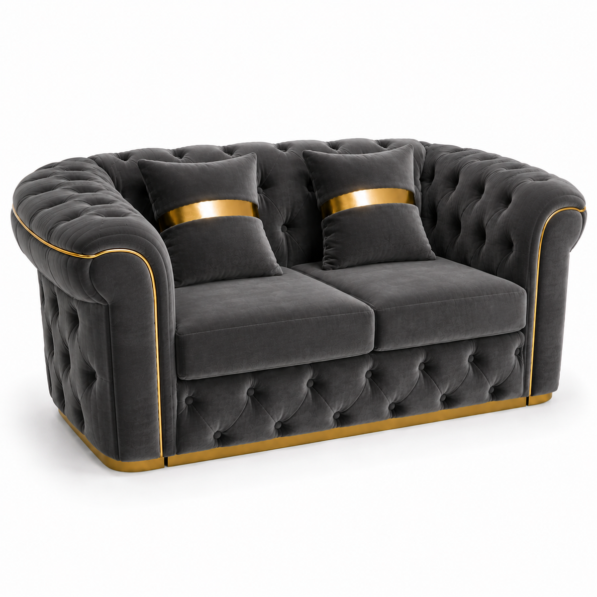 Madrid Chesterfield 2 Seater Plush Velvet Dark Grey Sofa - Luxury UK Living Room Showcase