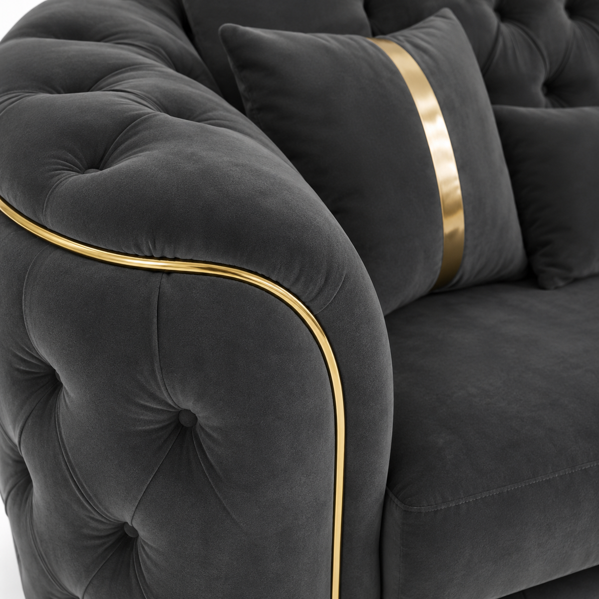 Madrid Chesterfield 2 Seater Plush Velvet Dark Grey Sofa - Detailed Angle View 3