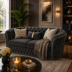 Madrid Chesterfield 2 Seater Plush Velvet Dark Grey Sofa - Detailed Angle View 5
