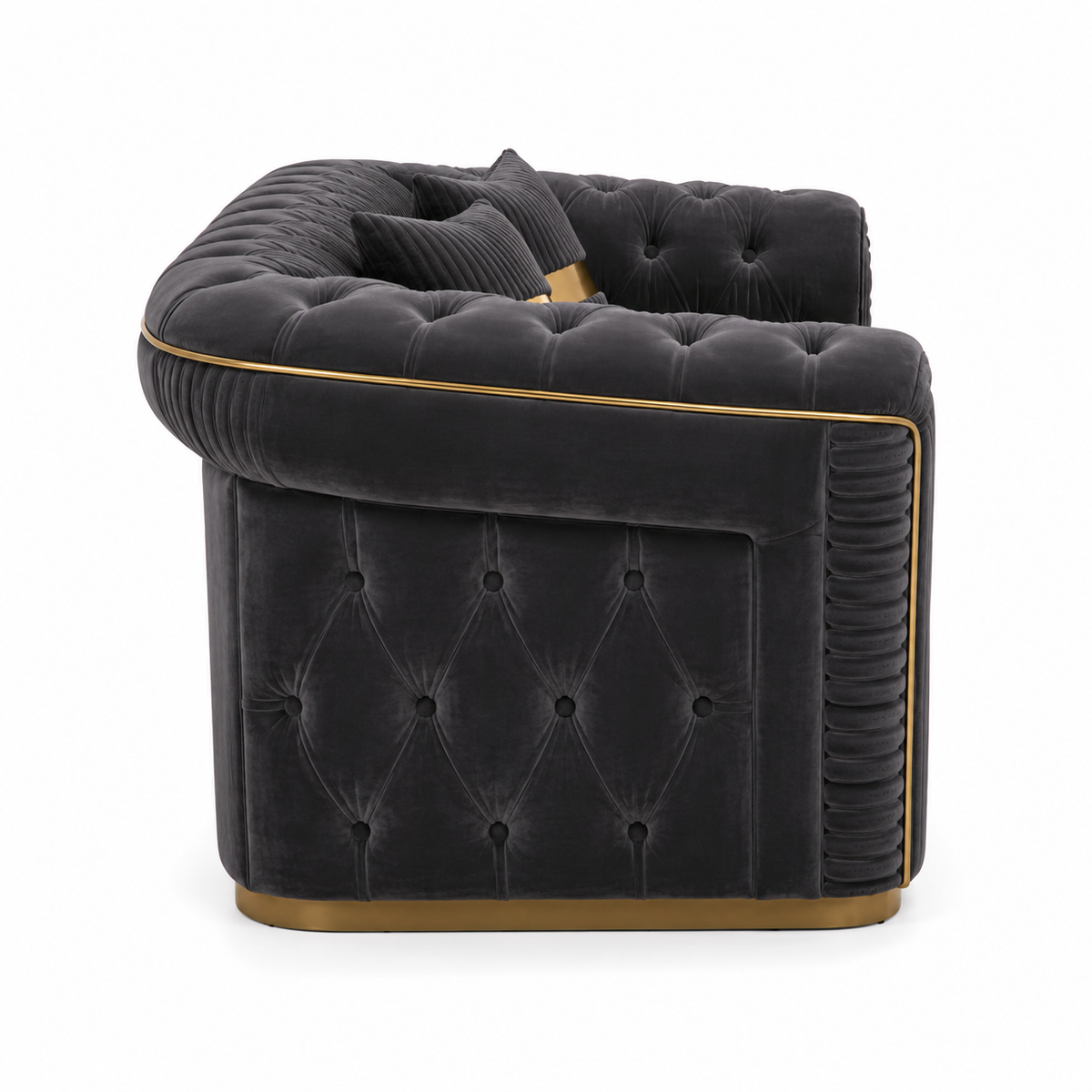 Madrid Chesterfield 2 Seater Plush Velvet Dark Grey Sofa - Detailed Angle View 2