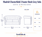 Madrid Chesterfield 2 Seater Plush Velvet Dark Grey Sofa - Detailed Angle View 6