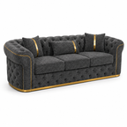 Madrid Chesterfield 3 Seater Chenille Dark Grey Sofa - Luxury UK Living Room Showcase