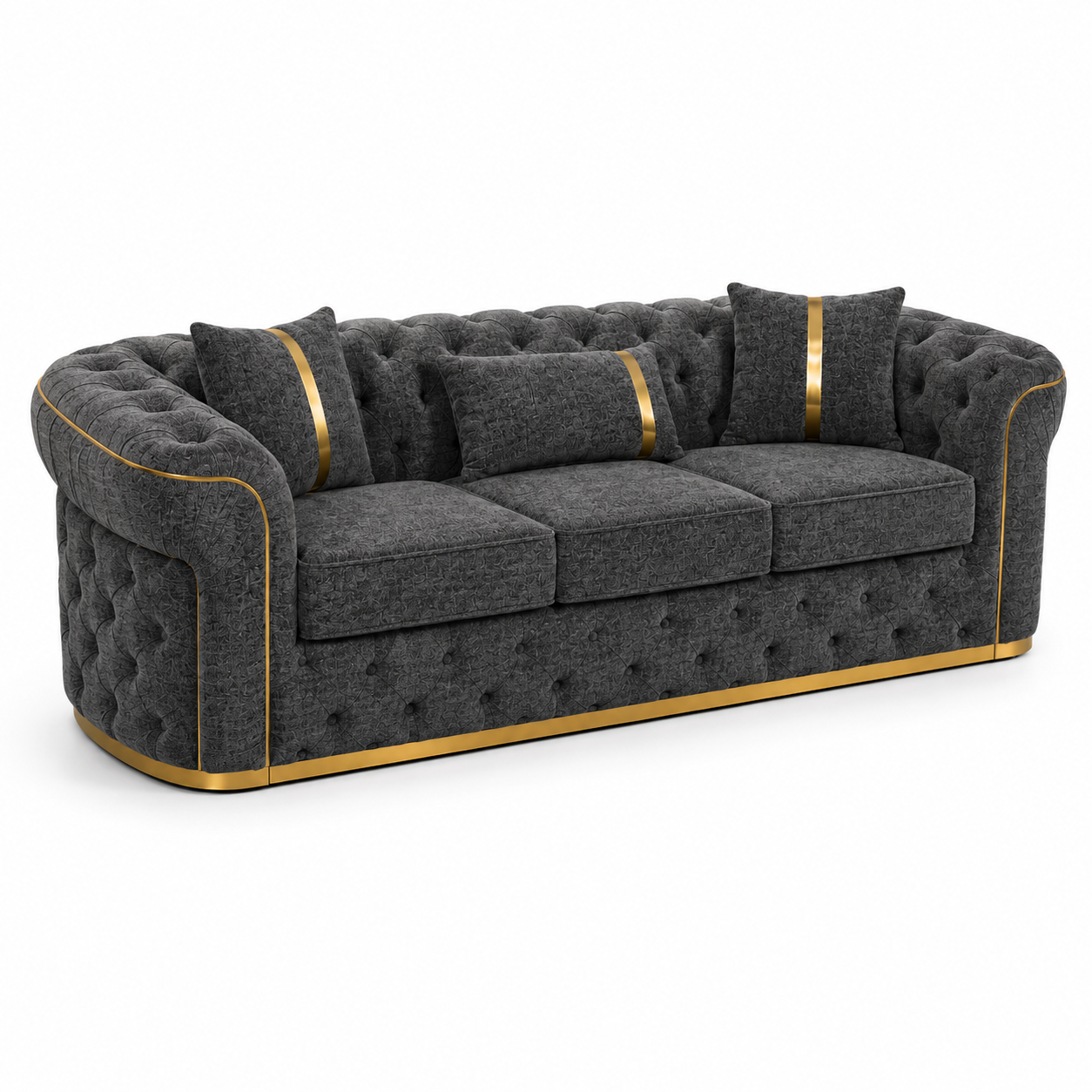 Madrid Chesterfield 3 Seater Chenille Dark Grey Sofa - Luxury UK Living Room Showcase