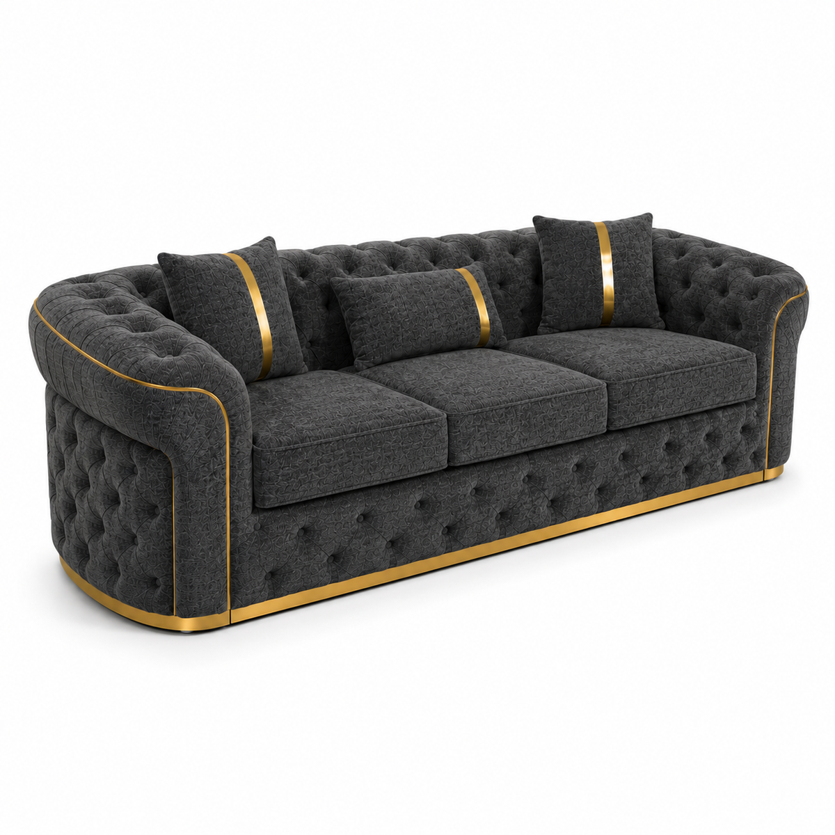 Madrid Chesterfield 3 Seater Chenille Dark Grey Sofa - Detailed Angle View 2