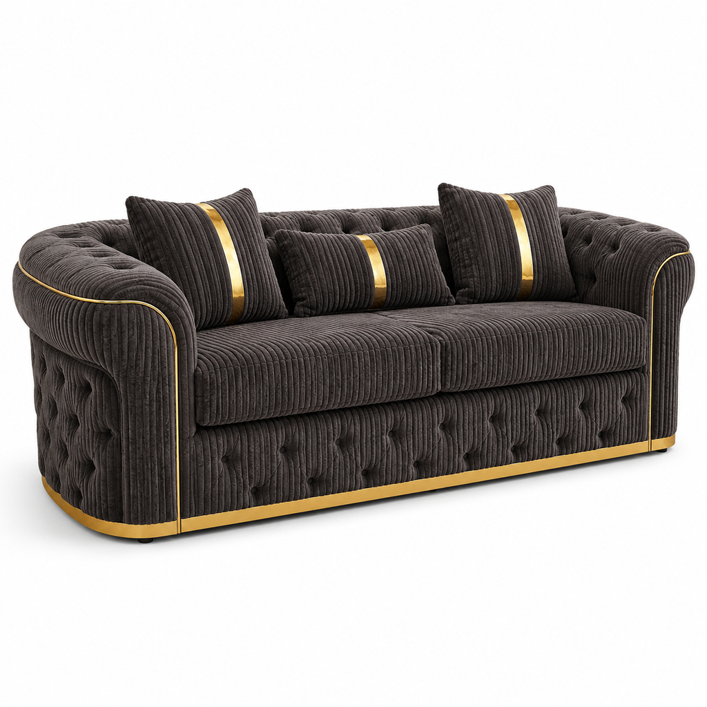 Madrid Chesterfield 3 Seater Jumbo Cord Dark Grey Sofa - Luxury UK Living Room Showcase