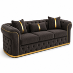 Madrid Chesterfield 3 Seater Jumbo Cord Dark Grey Sofa - Detailed Angle View 2