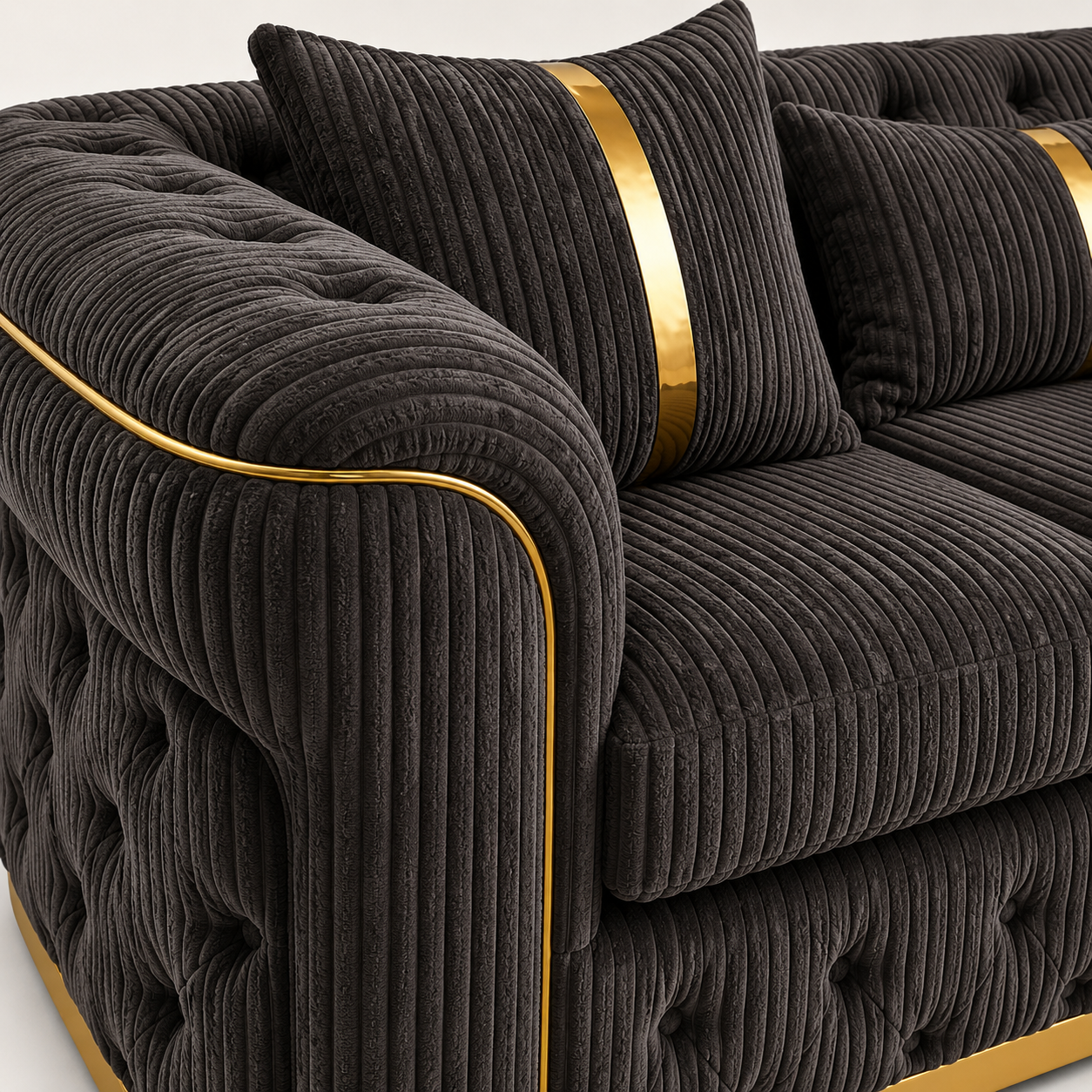 Madrid Chesterfield 3 Seater Jumbo Cord Dark Grey Sofa - Detailed Angle View 3