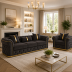 Madrid Chesterfield 3 Seater Jumbo Cord Dark Grey Sofa - Detailed Angle View 5