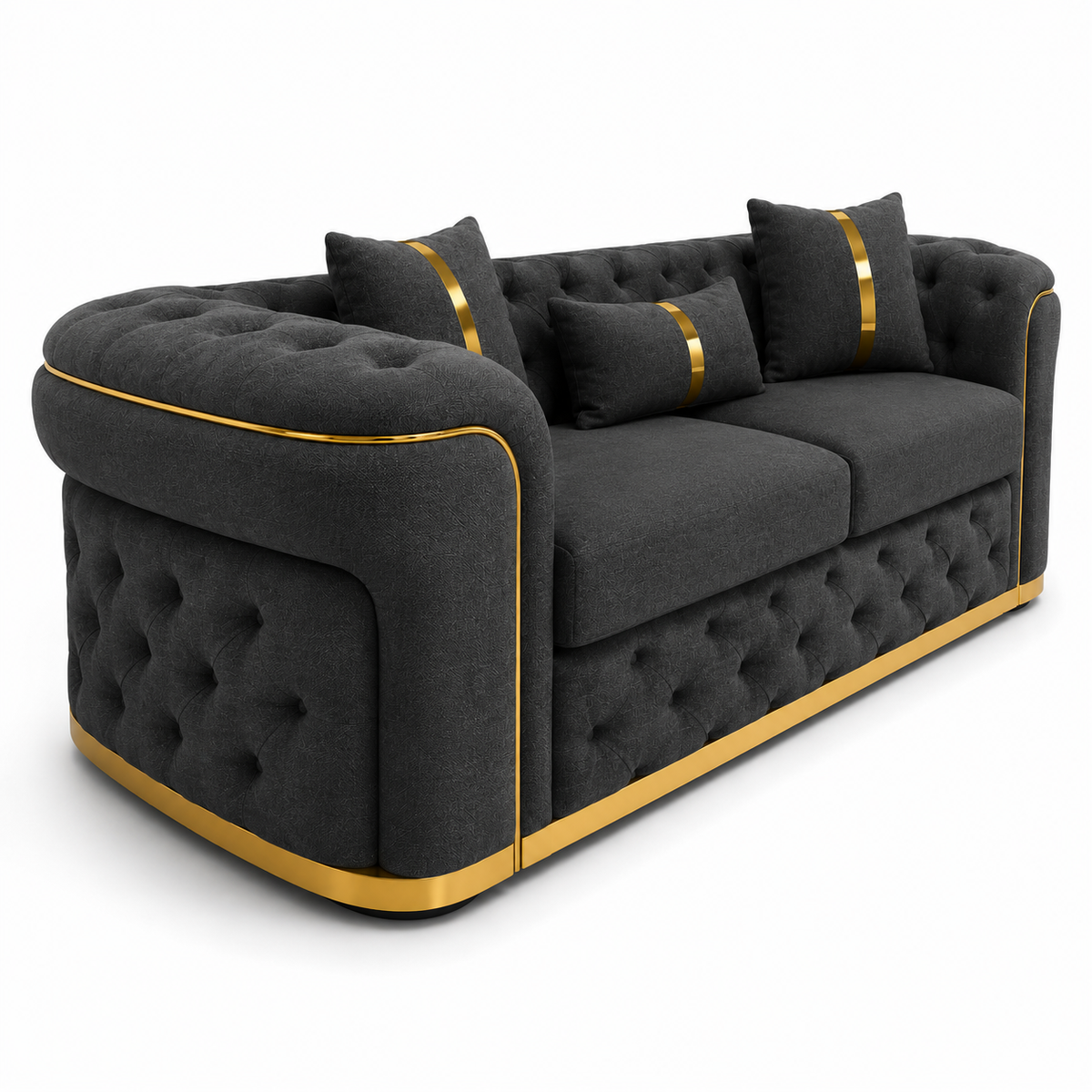 Madrid Chesterfield 3 Seater Naples & Kinsington Dark Grey Sofa - Detailed Angle View 2