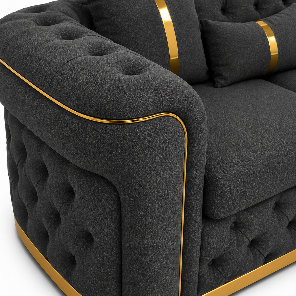 Madrid Chesterfield 3 Seater Naples & Kinsington Dark Grey Sofa - Detailed Angle View 3