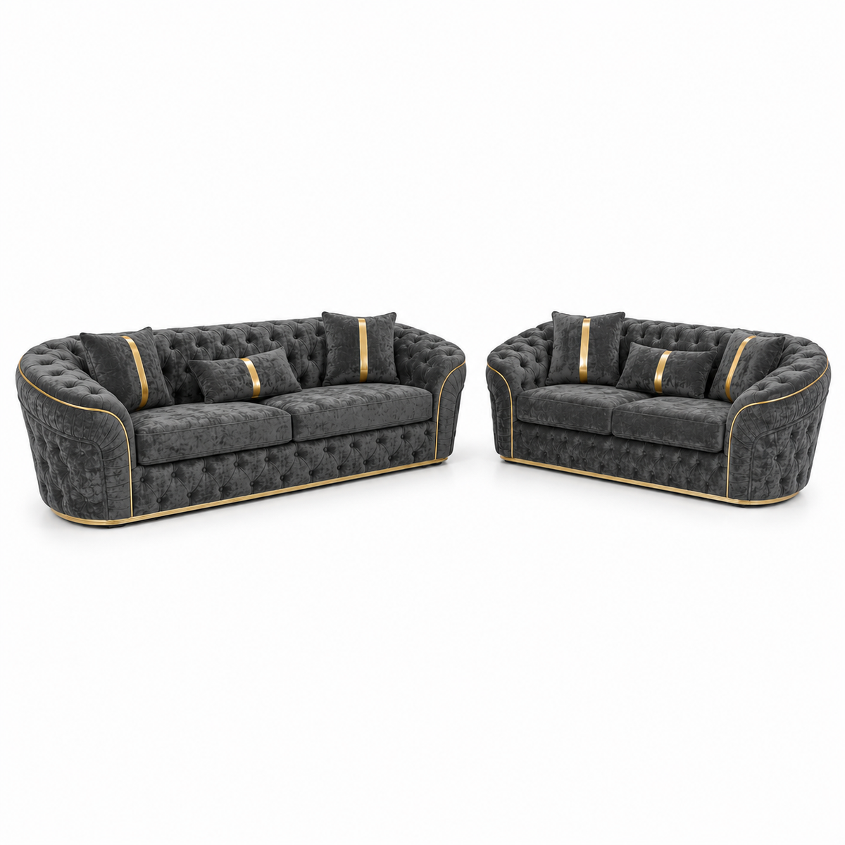 Madrid Chesterfield 3+2 Seater Chenille Dark Grey Sofa Set - Luxury UK Living Room Showcase