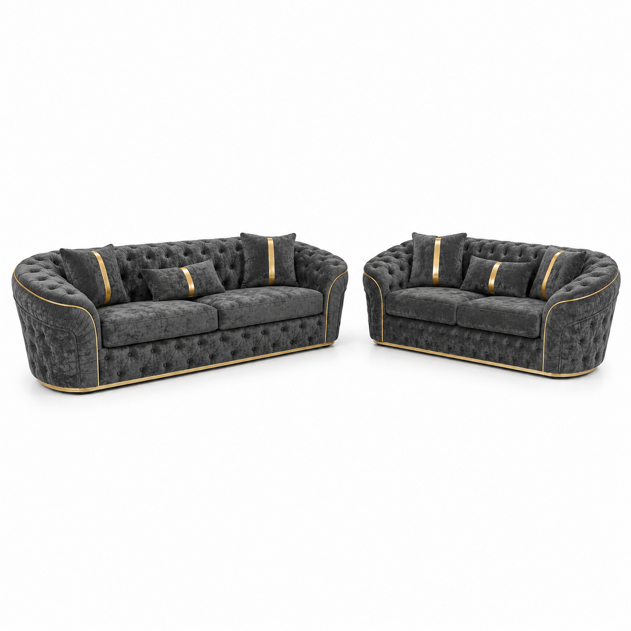 Madrid Chesterfield 3+2 Seater Chenille Dark Grey Sofa Set - Luxury UK Living Room Showcase