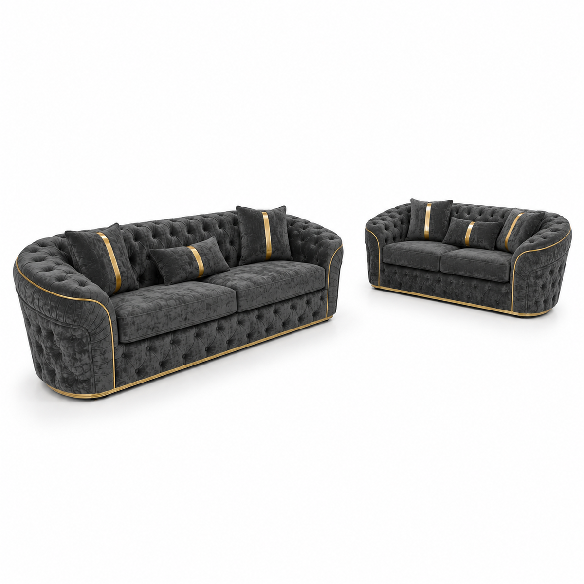 Madrid Chesterfield 3+2 Seater Chenille Dark Grey Sofa Set - Detailed Angle View 2
