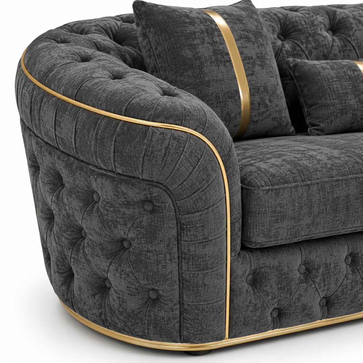 Madrid Chesterfield 3+2 Seater Chenille Dark Grey Sofa Set - Detailed Angle View 3