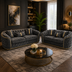 Madrid Chesterfield 3+2 Seater Chenille Dark Grey Sofa Set - Detailed Angle View 4