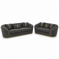 Madrid Chesterfield 3+2 Seater Jumbo Cord Dark Grey Sofa - Luxury UK Living Room Showcase