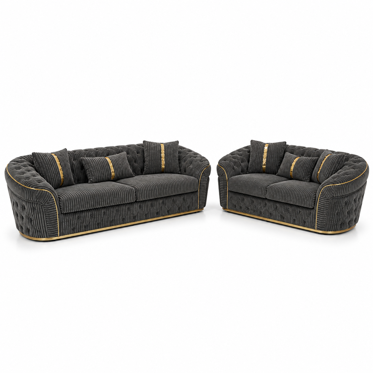 Madrid Chesterfield 3+2 Seater Jumbo Cord Dark Grey Sofa - Luxury UK Living Room Showcase