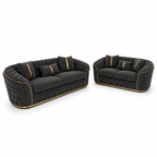Madrid Chesterfield 3+2 Seater Jumbo Cord Dark Grey Sofa - Detailed Angle View 2