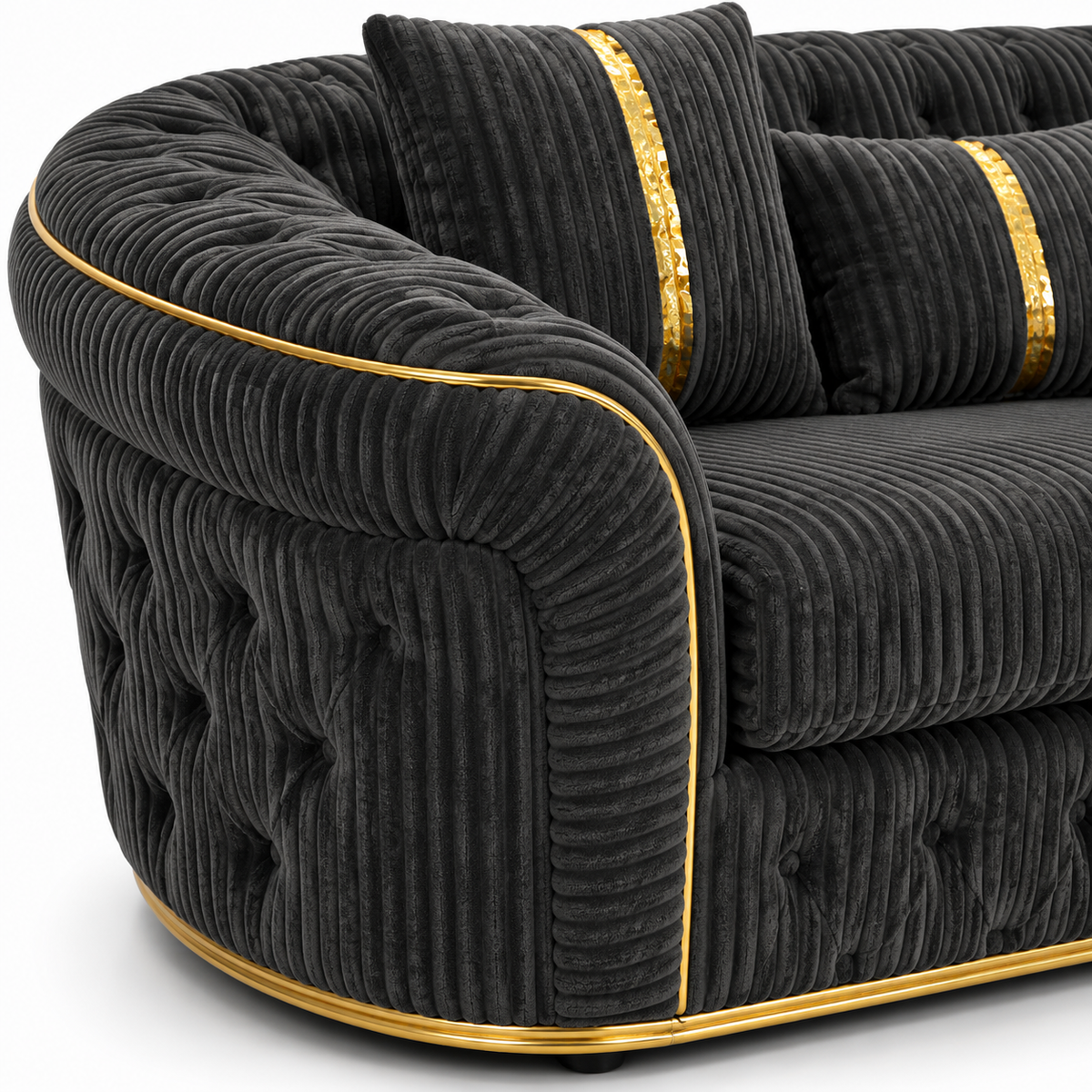 Madrid Chesterfield 3+2 Seater Jumbo Cord Dark Grey Sofa - Detailed Angle View 3