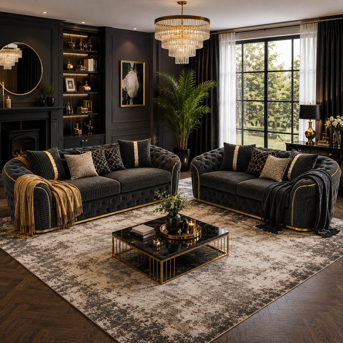 Madrid Chesterfield 3+2 Seater Jumbo Cord Dark Grey Sofa - Detailed Angle View 5